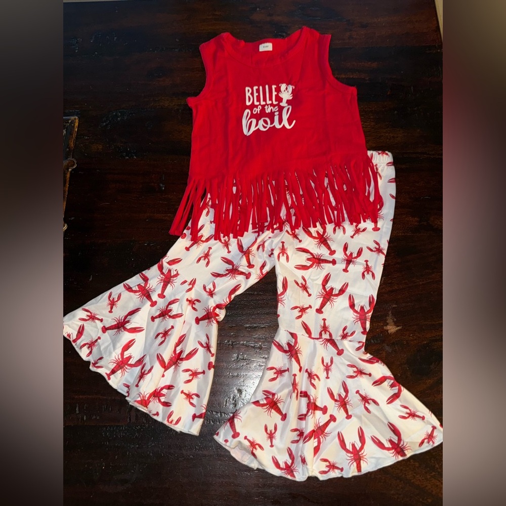 New Girls Crawfish Boil 2 Pc Outfit Size 3-4 Y
